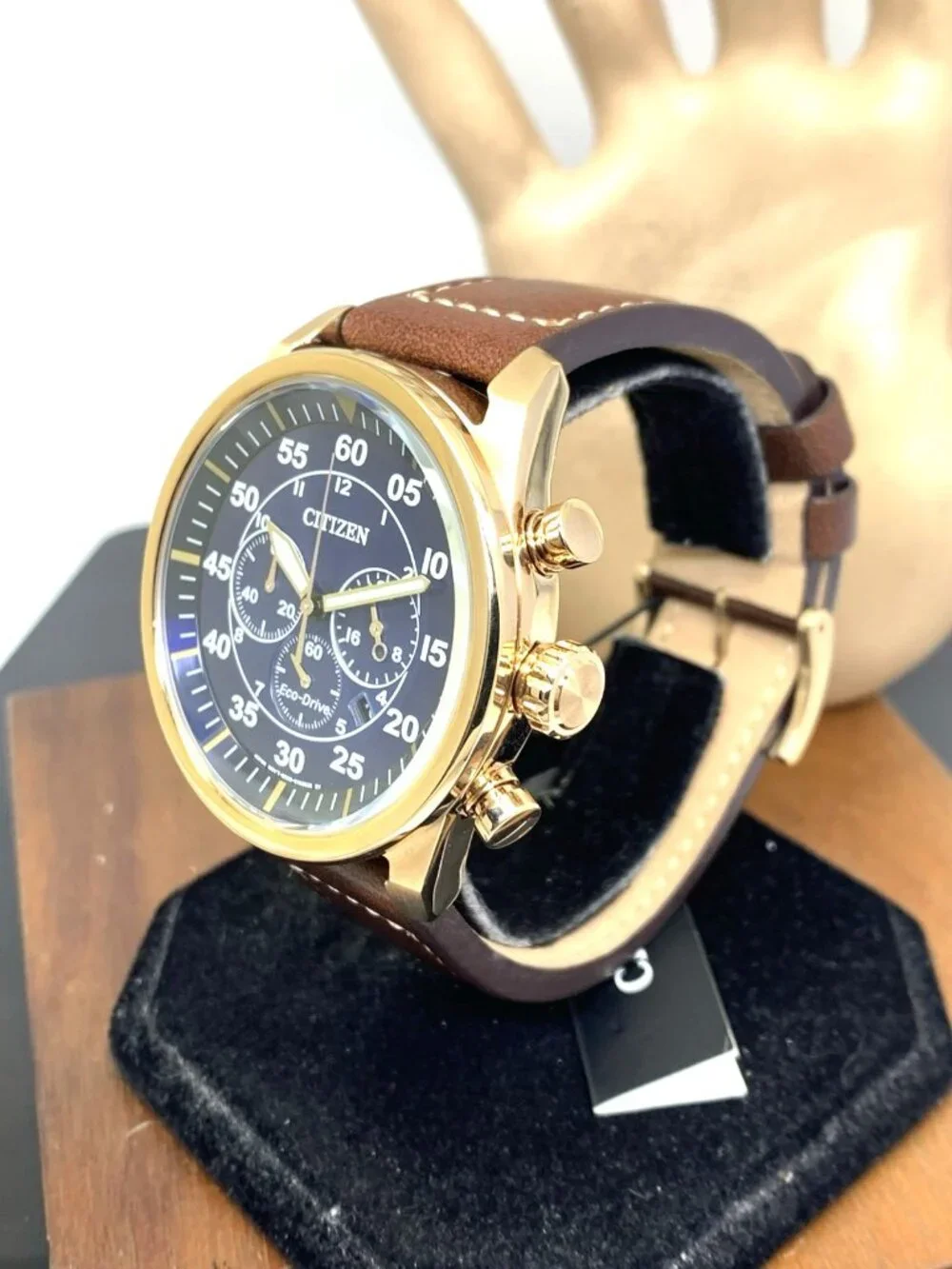 Citizen Men's Watch CA4213-18l Eco Drive Blue Dial Rose Gold Brown Leather Band